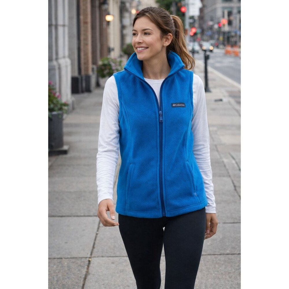 Columbia Blue Fleece Vest Womens Small Zip Up Gorpcore Outdoor Layer